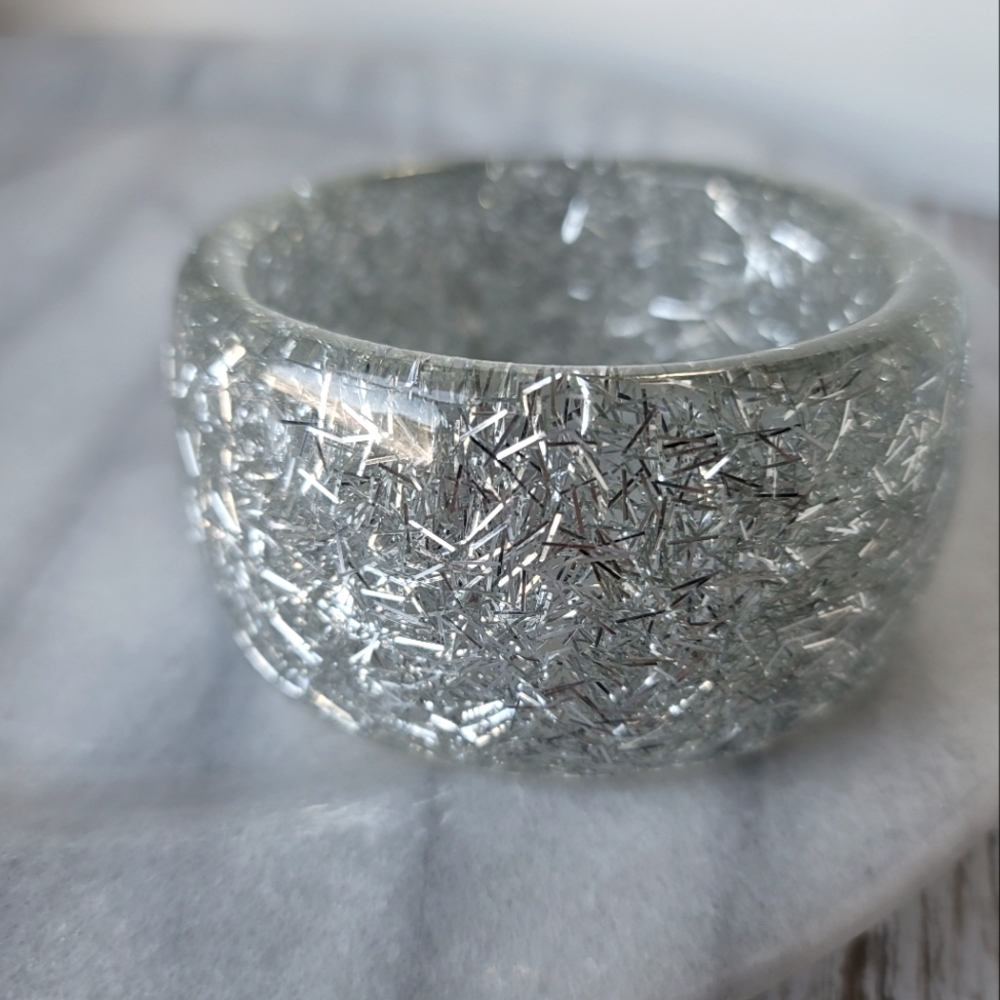 Silver Confetti Lucite Bangle Bracelet Vintage